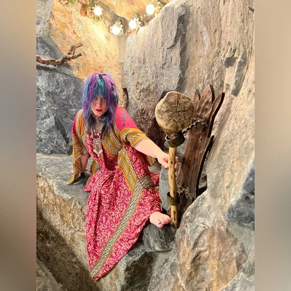 SALE! VINTAGE SARI Silk Dress OOAK Boho Witchy Cottagecore Retro Gown Maxi M - Picture 6 of 6